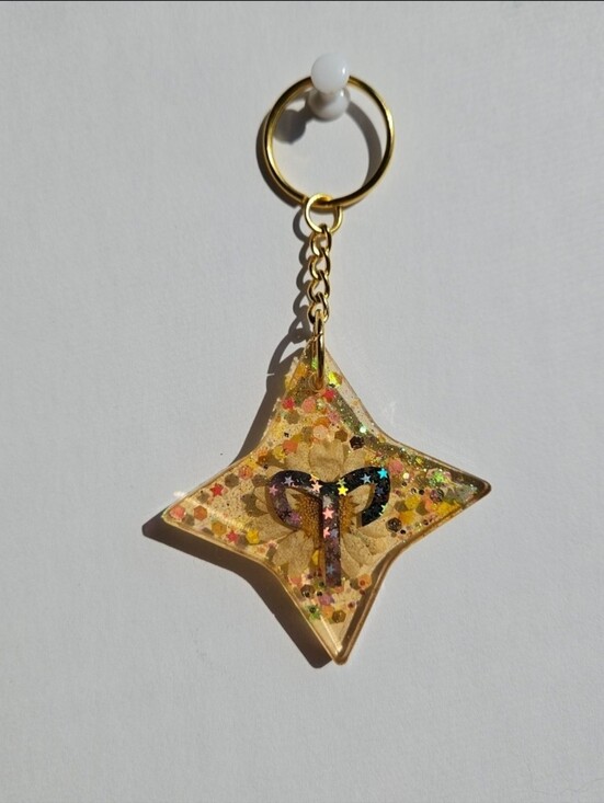 Handmade Accessories - Handmade Aries Zodiac Sign Gold Resin Keychain